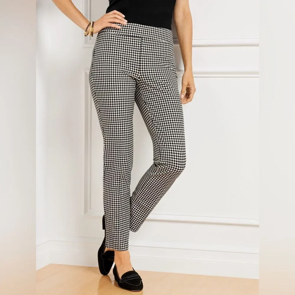 Talbots Bold Houndstooth Chatham Stretch Ankle Pant Black White Size 10